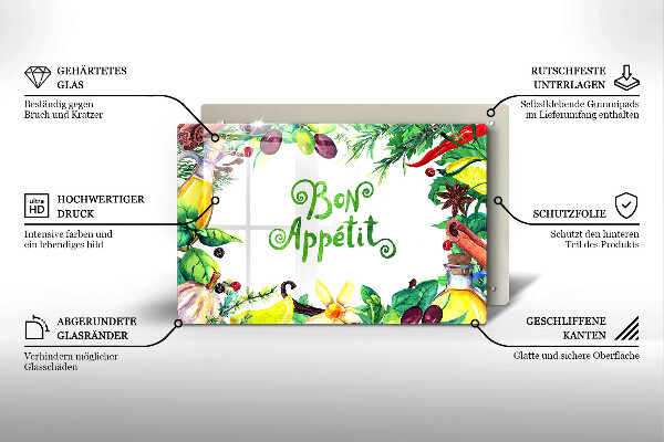 Üveg vágódeszka Bon Appetit felirat