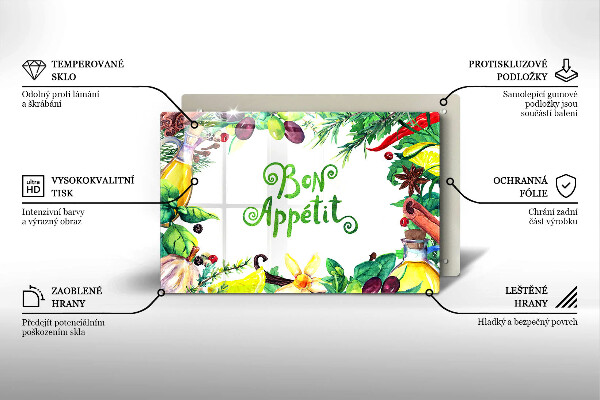 Üveg vágódeszka Bon Appetit felirat