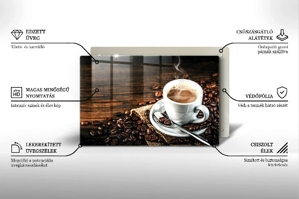 Üveg vágódeszka Csésze és kávébab