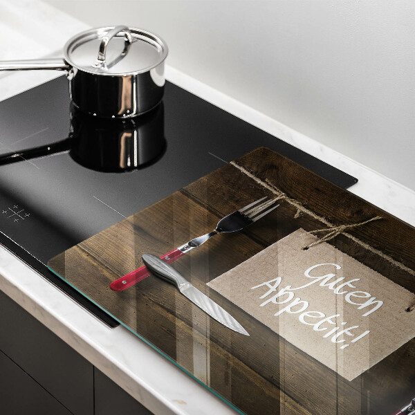 Üveg vágódeszka Guten Appetit felirat fa táblákon