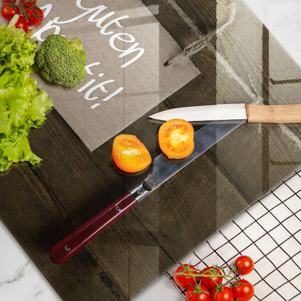 Üveg vágódeszka Guten Appetit felirat fa táblákon