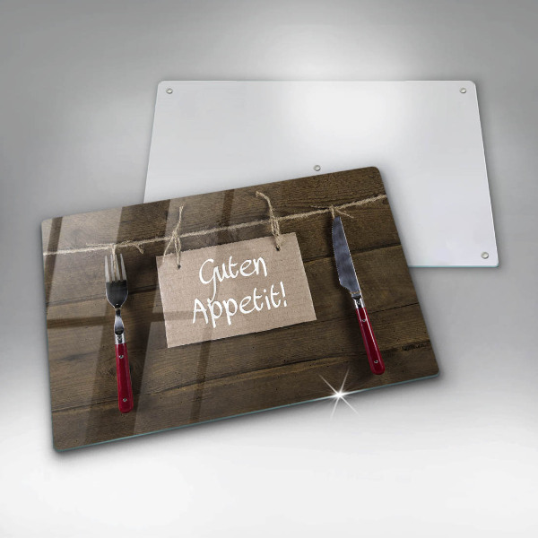 Üveg vágódeszka Guten Appetit felirat fa táblákon