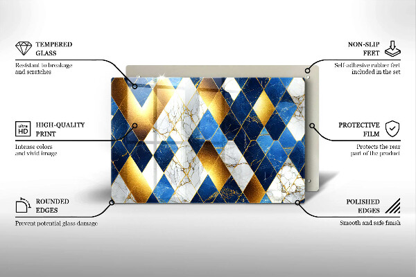 Üveg vágódeszka Arany márványrombuszok