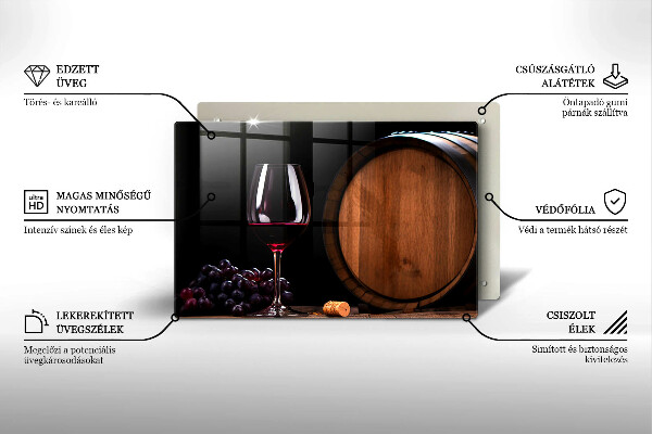 Üveg vágódeszka Hordós borospohár