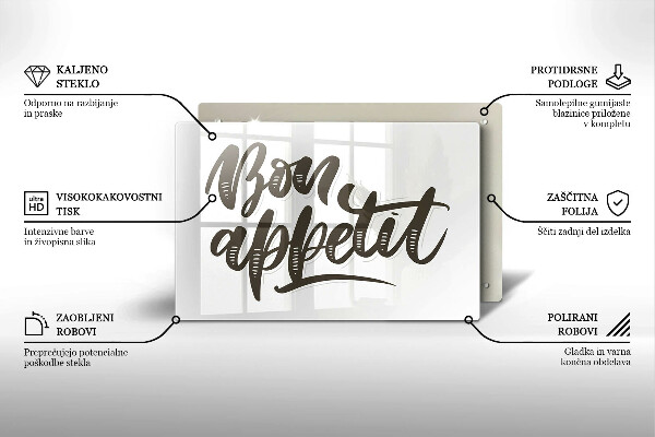 Üveg vágódeszka Bon Appetit felirat