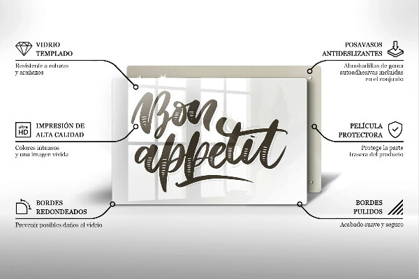 Üveg vágódeszka Bon Appetit felirat