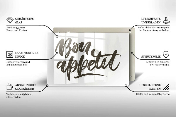 Üveg vágódeszka Bon Appetit felirat