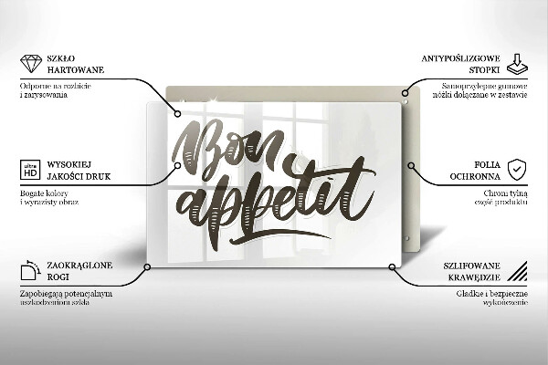 Üveg vágódeszka Bon Appetit felirat