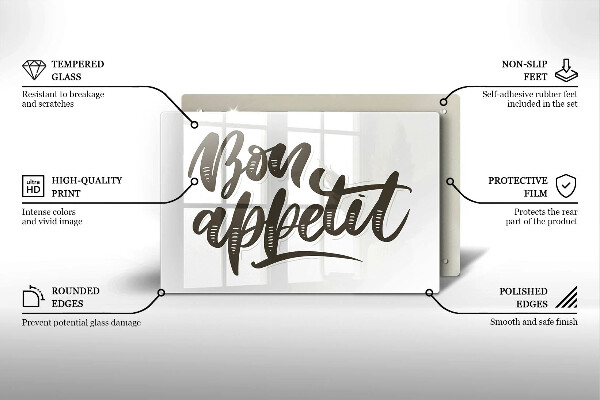 Üveg vágódeszka Bon Appetit felirat