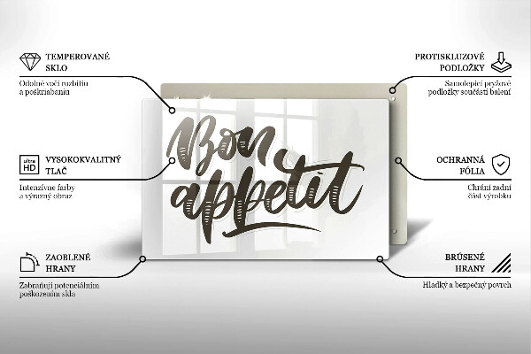 Üveg vágódeszka Bon Appetit felirat