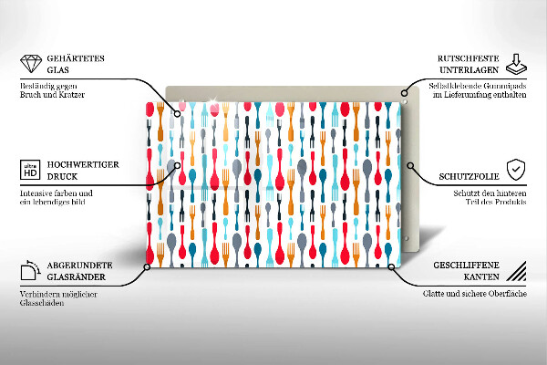 Üveg vágódeszka Kanál illusztráció