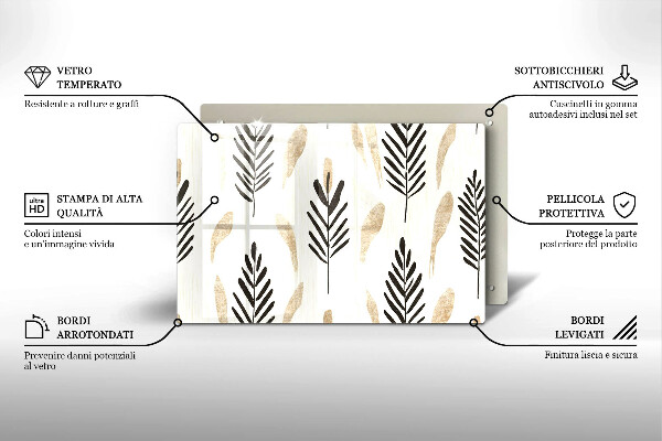 Üveg vágódeszka Boho növények