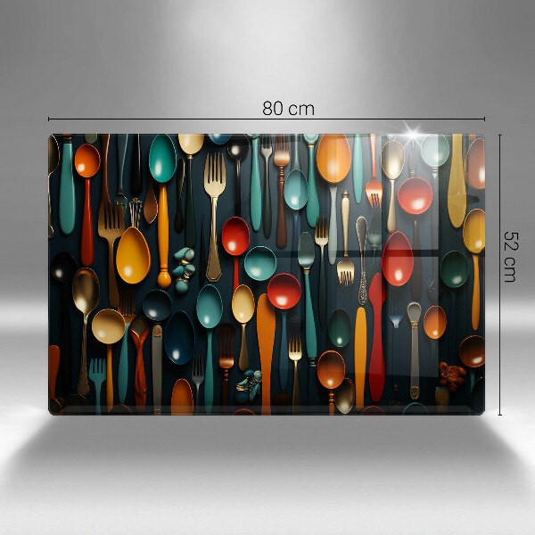 Üveg vágódeszka Színes kanalak és villák