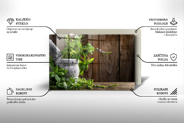 Üveg vágódeszka Zöld gyógynövények