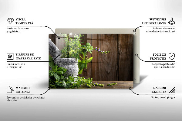 Üveg vágódeszka Zöld gyógynövények