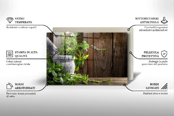 Üveg vágódeszka Zöld gyógynövények