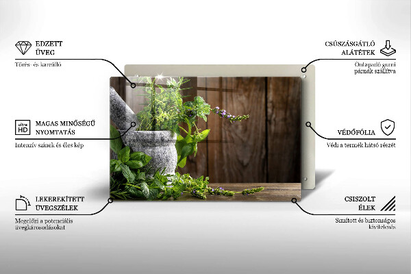 Üveg vágódeszka Zöld gyógynövények