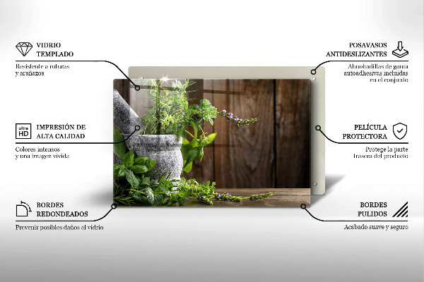 Üveg vágódeszka Zöld gyógynövények