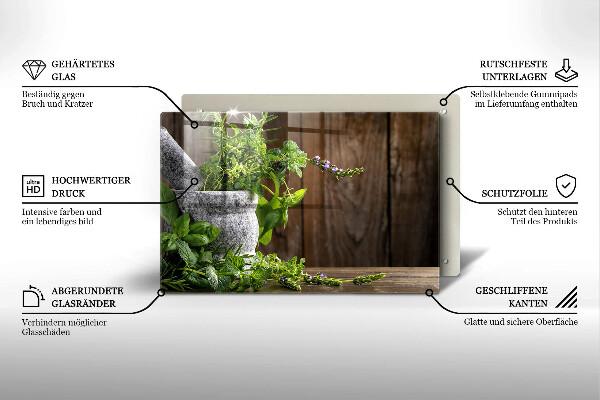 Üveg vágódeszka Zöld gyógynövények