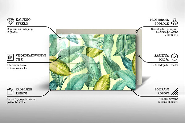 Üveg vágódeszka Zöld trópusi levelek
