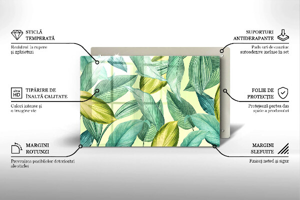 Üveg vágódeszka Zöld trópusi levelek