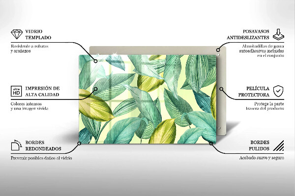 Üveg vágódeszka Zöld trópusi levelek