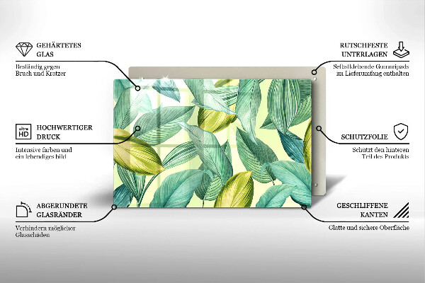 Üveg vágódeszka Zöld trópusi levelek