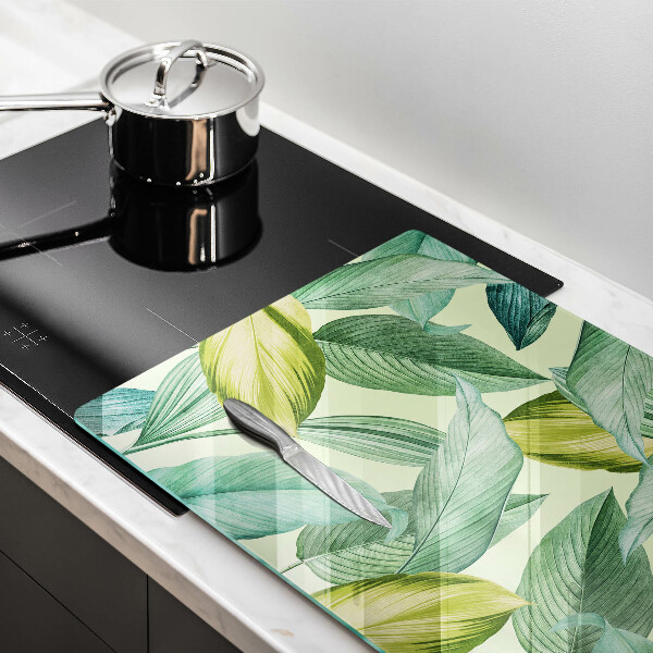 Üveg vágódeszka Zöld trópusi levelek