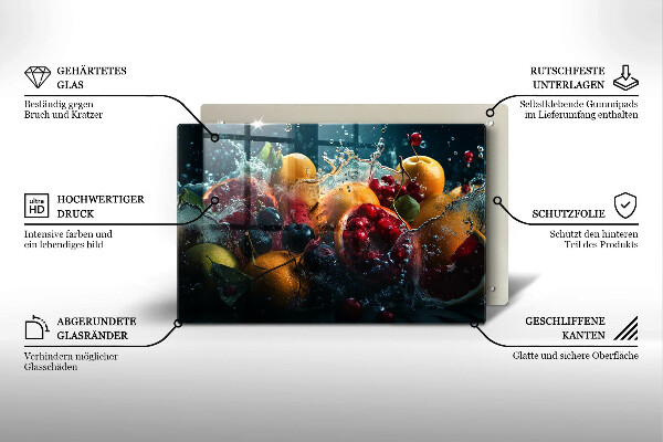 Üveg vágódeszka Gyümölcsök vízben