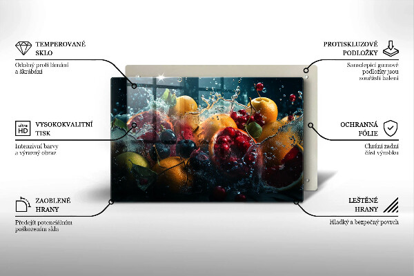 Üveg vágódeszka Gyümölcsök vízben