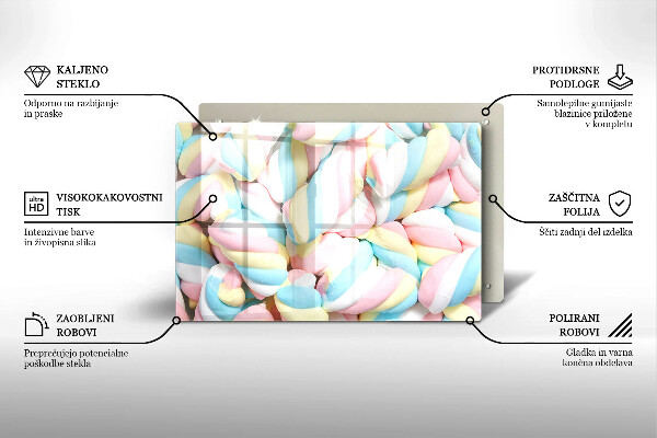 Üveg vágódeszka Színes mályvacukor