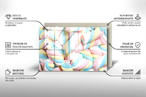 Üveg vágódeszka Színes mályvacukor