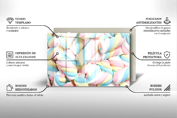 Üveg vágódeszka Színes mályvacukor