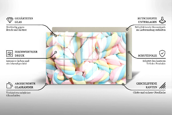 Üveg vágódeszka Színes mályvacukor