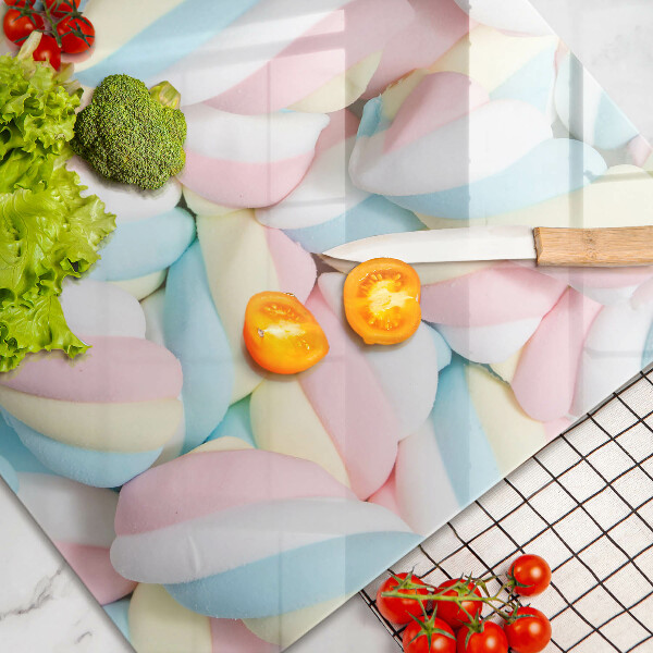 Üveg vágódeszka Színes mályvacukor