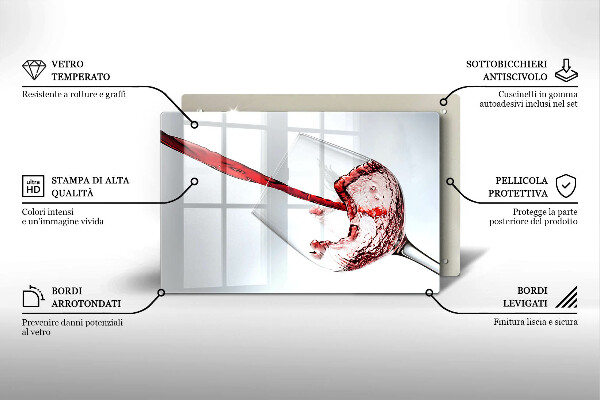 Üveg vágódeszka vörösbor