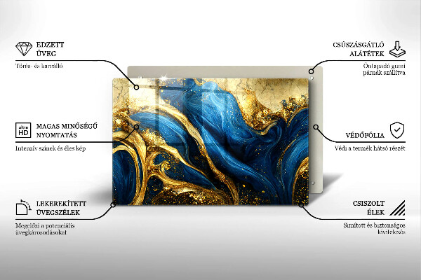 Üveg vágódeszka Kék és arany márvány