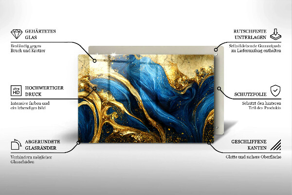 Üveg vágódeszka Kék és arany márvány