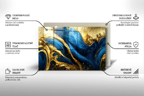 Üveg vágódeszka Kék és arany márvány