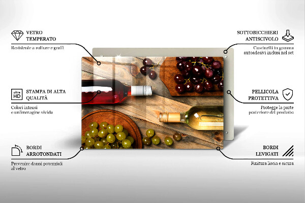 Üveg vágódeszka Borosüvegek és szőlő
