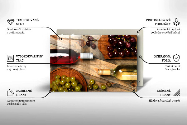 Üveg vágódeszka Borosüvegek és szőlő