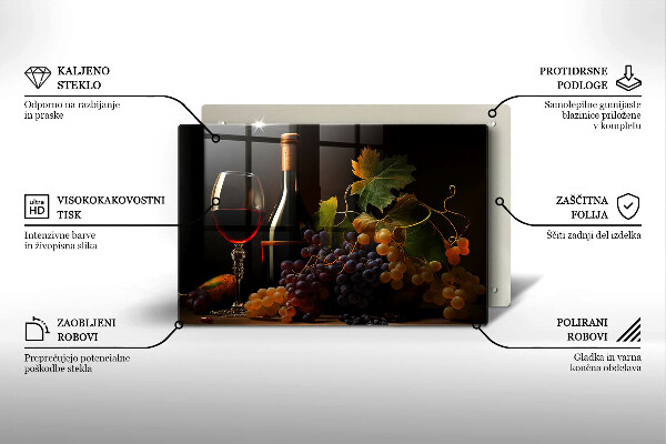 Üveg vágódeszka Pohár bor és szőlő