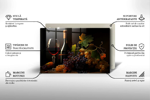 Üveg vágódeszka Pohár bor és szőlő