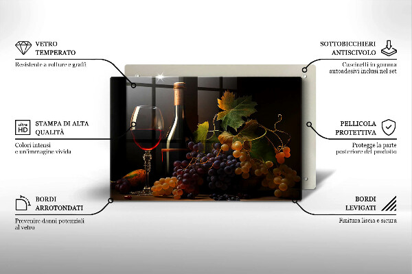 Üveg vágódeszka Pohár bor és szőlő