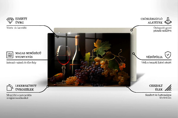 Üveg vágódeszka Pohár bor és szőlő