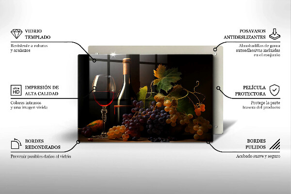 Üveg vágódeszka Pohár bor és szőlő