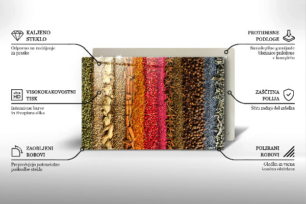 Üveg vágódeszka Színes fűszerek