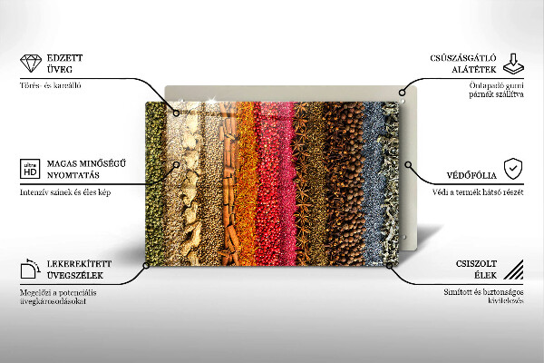 Üveg vágódeszka Színes fűszerek