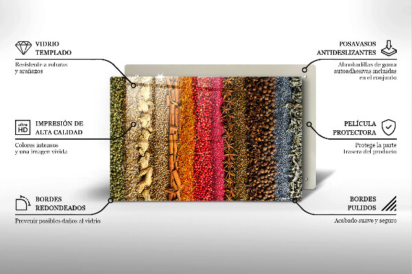 Üveg vágódeszka Színes fűszerek