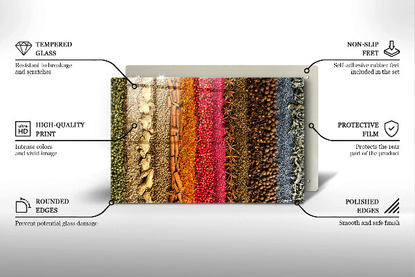 Üveg vágódeszka Színes fűszerek